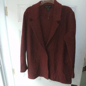 Rachel Zoe Red Wool Blend Single Button Collared Sweater Jacket With Pockets M
